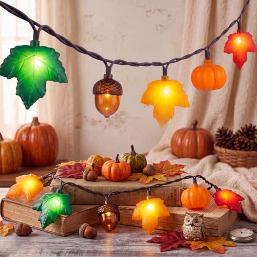 8.5FT 10LED Pumpkin Maple Leaf Acorn Fall String Lights Decorations Plug in by Goothy