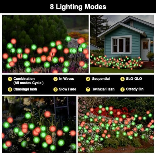 Red and Green Solar Firefly Lights Outdoor Garden Christmas 4 PK - Image 3
