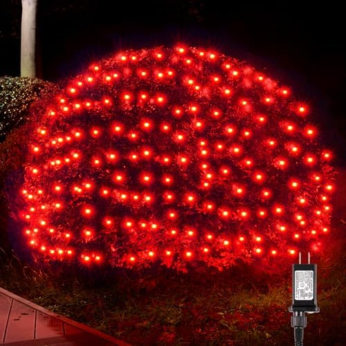BlcTec Outdoor Christmas Lights 200 LED 8.4ft x 5.2ft Christmas Net Lights with 8 Modes, UL Certified, Timer, Connectable, Waterproof for Trees, Bushes, Shrub, Yard Outdoor Holiday Decorations, Red by BlcTec