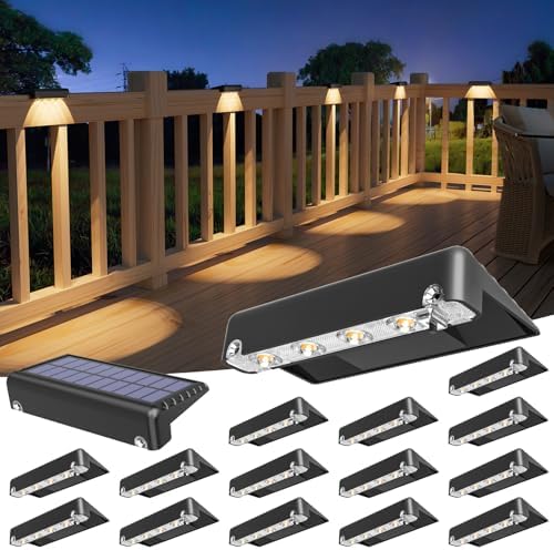 VOLISUN Solar Deck Lights 16 Pack, Bright Warm White Glow LED Large Size Lamp, IP65 Waterproof Step Lights Outdoor for Deck, Step, Fence, Railing, Wall and Stairs(Black) by VOLISUN