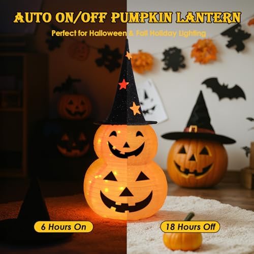 3FT Pumpkin Halloween Decorations Outdoor, 8 Modes Battery Operated Pumpkin Decorations, Collapsible Jack-o-Lantern Halloween Lights for Home, Party, Yard, Porch Thanksgiving Fall Decorations - Image 3