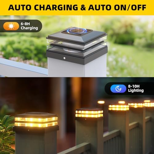 8 Pack Solar Post Cap Lights Outdoor Waterproof, Warm & Cool White, Black - Image 4