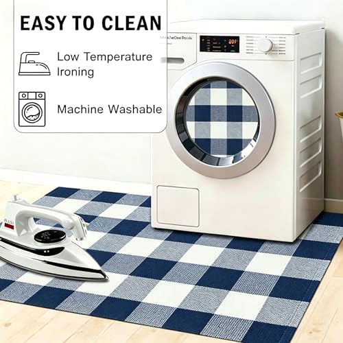 SEEKSEE Buffalo Plaid Outdoor Rug 27.5x43 Navy Blue and White Front Door Mat, Layering Rug for Porch, Washable Doormat, Front Porch Rug for Outdoor Entrance Entryway Patio Porch Decor - Image 6