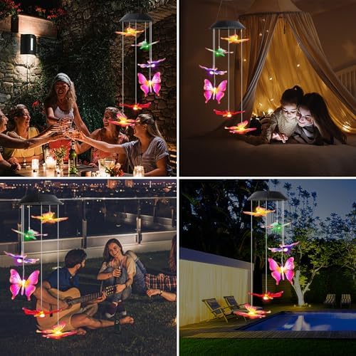 MorTime 25" LED Solar Wind Chime, Color Changing Solar Butterfly Wind Chimes Mobile Hanging Wind Chime for OutsideHome Garden Decoration - Image 6