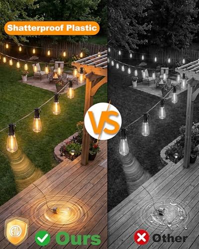 Outdoor String Lights Waterproof, 54FT Dimmable Patio Lights with 24+1 Shatterproof Edison Bulbs, 2700K ST38 LED Outdoor Hanging Lights for Gazebo, Backyard, Balcony, Garden, Party Decor - Image 5