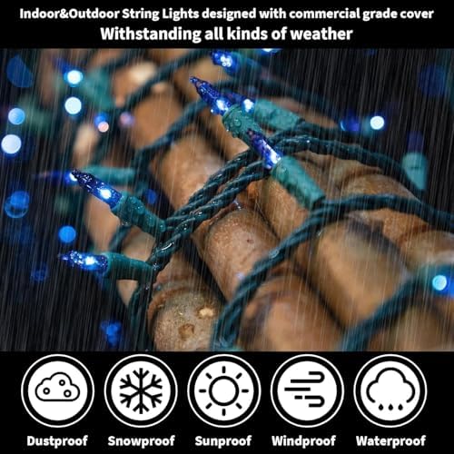 LAMPHOME Blue Christmas String Lights, 100 ct 20FT Incandescent Mini Fairy Lights Set, UL Certified Green Wire Lights for Indoor Outdoor Halloween Holiday Home Xmas Tree Patio Décor - Image 4