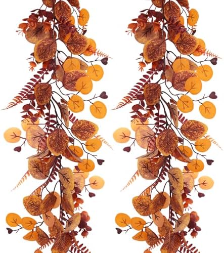 RECUTMS 2P Fall Eucalyptus Leaf Vine with Boston Fern 5.74FT Autumn Garland by RECUTMS