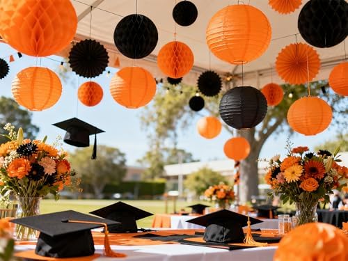 ZOOYOO 10Pcs Paper Lanterns,Black Orange Round Hanging Tissue Paper Lanterns Decorations for Kids Birthday,Graduation,Halloween,Theme Party Garden Home Decor - Image 3