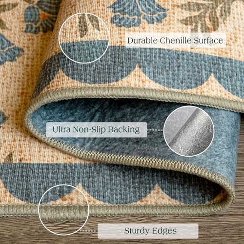 Floral Outdoor Rug - 28" x 43" Front Door Mat Indoor Outside Entrance Non-Slip Washable Outdoor Mat Jute-Look Blue Scalloped Rug for Entryway Kitchen Mudroom Layered Doormat for Front Porch - Image 3