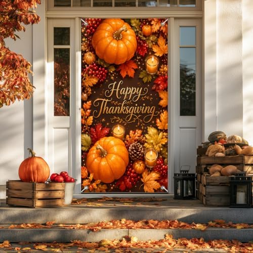 BlissYard Thanksgiving Door Cover Pumpkin Leaves 35 x 71 Inch - Image 5