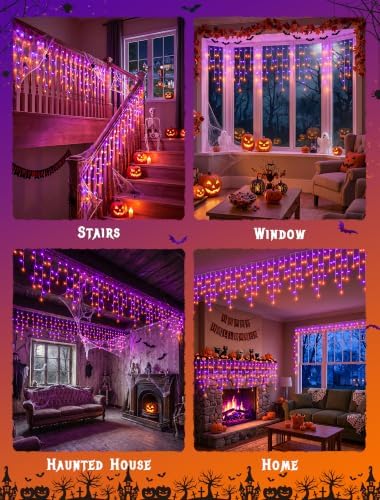 Halloween Icicle Lights Outdoor,300 LED Purple and Orange Lights - Image 3