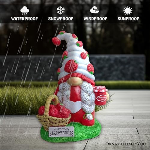 Spring & Summer-Themed Garden Statues – Adorable Outdoor Decor for Lawn, Patio & Porch (Charming Homestead Strawberry Gnome Garden Statue, 9.5" Farmhouse Style Unique Fruit Home Decor) - Image 5