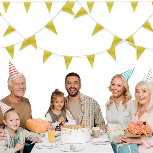 Gold Pennant Banner Flags - GREATRIL Birthdays Decorations Triangle Banner for 2026 Prom Congrats Engagement Anniversary Birthdays Party - 48 Flags (4 Strings) - Image 4