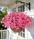 Ivydale Artificial Faux Hanging Plants Flowers Basket for Outdoors Outside Fall Decoration, Silk Pink Morning Glory in Planter UV Resistant Look Real Fake Flowers for Porch Patio Balcony Home Yard by Ivydale