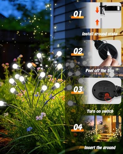 OZS 4 Pack Total 32 LED Solar Garden Lights Fairy Outdoor - Solar Firefly Lights Outdoor, Sway by Wind, Waterproof for Garden Patio Pathway Fairy Decoration (Cool White) - Image 6