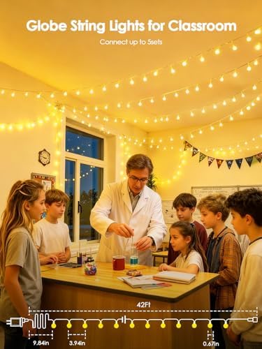 LORRYTE Connectable 43FT 100LED Globe String Lights Indoor, Classroom Light - Image 2