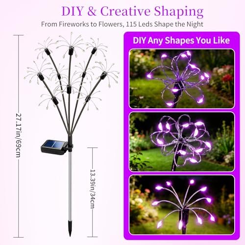 Solar Garden Lights Outdoor, 4 Pack 2-Layer Purple Solar Firework Lights - Image 3