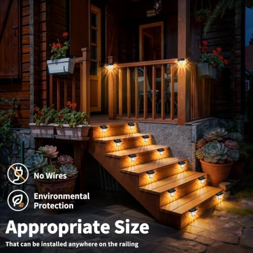 Solar Deck Lights, Solar Step & Fence Lights Outdoor Waterproof, Warm White Solar Lights for Garden Stair, Patio, Front Porch & Wall Decor, 6Pack - Image 5