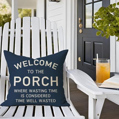PANDICORN Throw Pillow Cover 18x18 Inch Welcome to the Porch, Navy Blue - Image 6