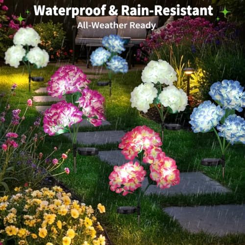 Hydrangea Solar Lights Outdoor, Garden Decor, 4 Pack - Image 3