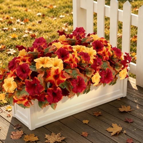 Artificial Fall Petunias for Outdoor, 4 Bundles Burgundy Yellow Gradient - Image 6