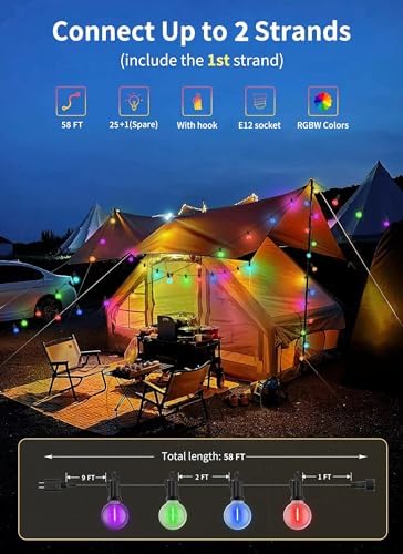 Brightown Outdoor String Lights 58 Feet G40 LED Patio Lights, RGB, Remote - Image 5