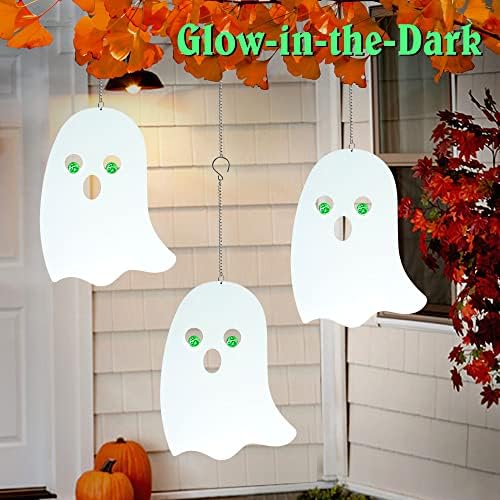 Halloween Glow in The Dark Metal Ghost Pendant Set of 3, Indoor Outdoor Hanging Decor Ornament - Image 5