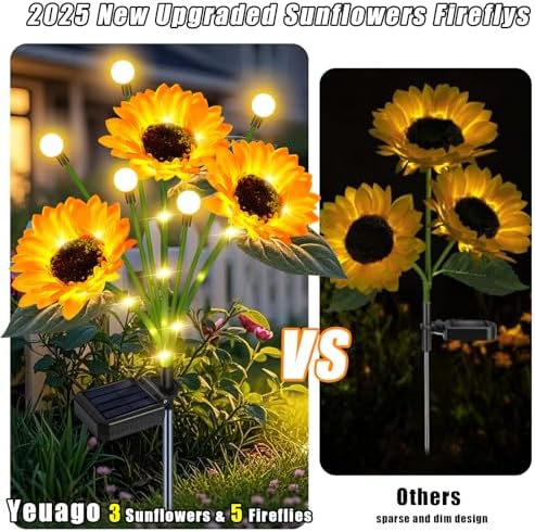 4 Pack Solar Sunflowers with Firefly Lights Garden Decor Gifts - Image 6