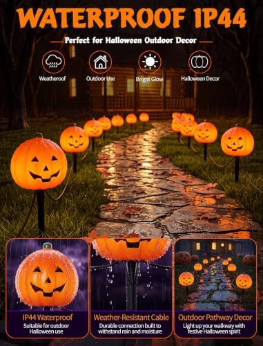 Halloween Pumpkin Pathway Lights, 4 Pack LED Yard Stake Lights Decor - Image 3