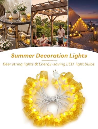 Beer Mug String Lights, 8.5FT 10 LED Summer Lights with UL Certified Plug, Waterproof Tropical Party Decorations for Patio, Warm White Hawaiian String Lights for Garden Backyard Bedroom Bar Decor - Image 4