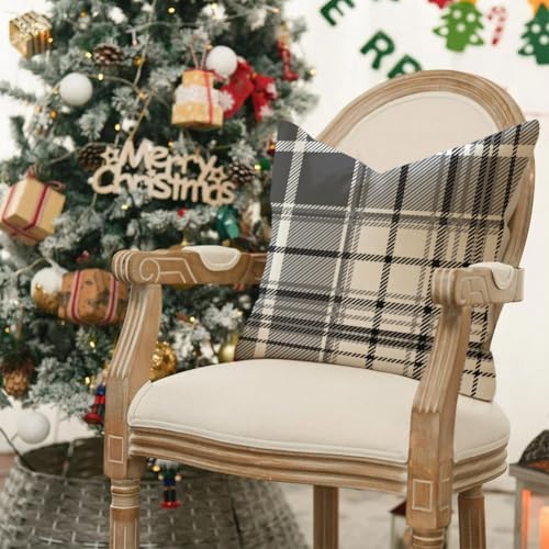 RABUSOFA Pillow Covers 18x18 Inch Indoor Outdoor Waterproof Set of 2 Buffalo Plaid Striped Holiday Decorative Cushion Cases for Home Patio Decor Decorations Couch Gray - Image 2