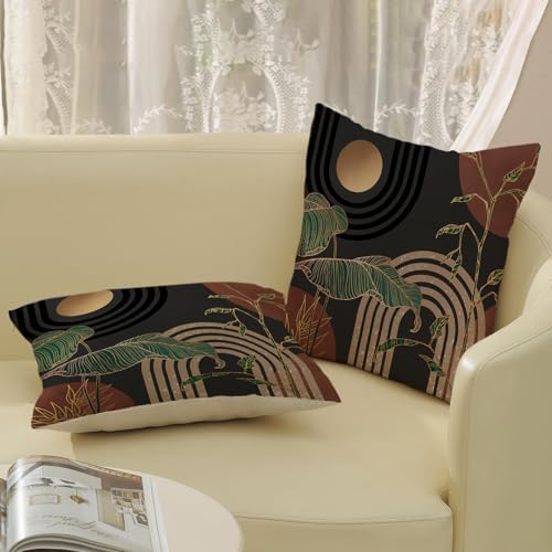 Boho Pillow Covers 20x20 Set of 2 Grey Rust Brown Mid Century Throw Pillows Outdoor Gold Green Leaf Tropical Decorative Pillowcase Bohemian Abstract Farmhouse Cushion Case for Couch Sofa Decor - Image 5