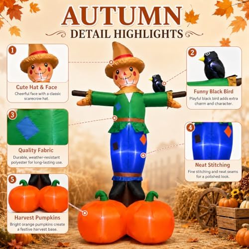 7.9FT Fall Inflatable Scarecrow with 2 Pumpkins for Thanksgiving Decor - Image 5