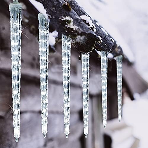 WATERGLIDE Meteor Shower Lights, 12" Outdoor Icicle Christmas Lights 8 Icicles 192 SMD LED Crystal Ice Falling Light, Connectable Raindrop Iciclelight, Xmas Winter Party Tree Holiday Decor, White - Image 3