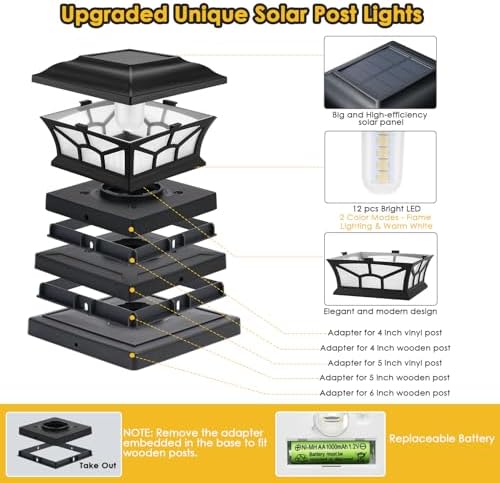 8 Pack Solar Post Cap Lights Outdoor, Flickering Flame & Warm White - Image 5