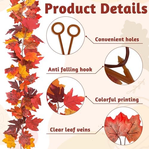 2Pack 11.8FT Fall Garland, Fall Mantle Garland for Indoor Outdoor Autumn - Image 3