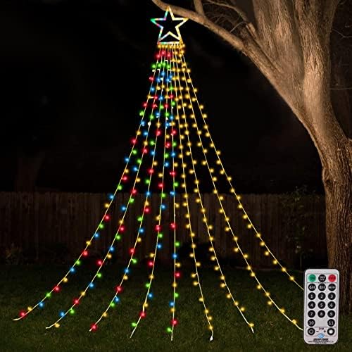 ZTX Christmas Decorations Outdoor Star Lights,320 LED 11Ft Christmas Tree Toppers Lihgts with Remote,11 Lighting Modes Waterfall Star String Light for Wedding,Halloween Party (Color Change) by ZTX