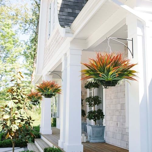 16Pcs Artificial Grass Fake Plants 17.3in Outdoor Plastic Plants UV Resistant Greenery Fake Grass for Home Window Garden Patio Hanging Planter Pathway Front Porch Décor Red - Image 3