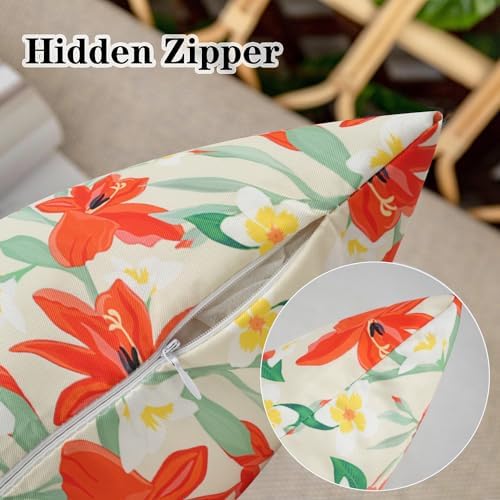 Pyonic Outdoor Pillows Cover Pack of 2 Floral Waterproof Throw Pillow Covers 12X20 inch Outdoor Lumbar Pillows for Patio Furniture Garden Outside Waterproof Throw Pillows - Image 3