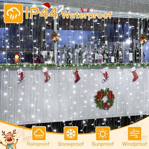 Ollny Curtain Lights 6.6x6.6ft, 200 LED White Christmas Lights with Remote - Image 5