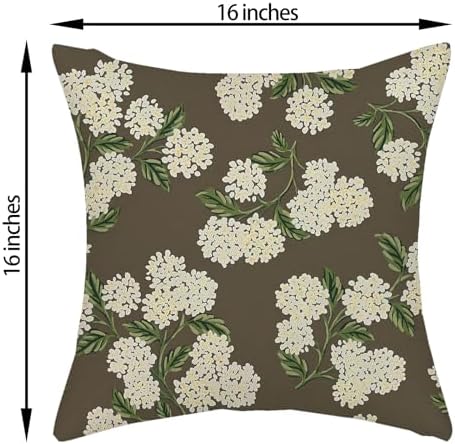 Brown Spring Pillow Covers 16x16 Inch 2 Pcs Green Yellow Hydrangea Flower Decor Throw Pillows Vintage Floral Seasonal Summer Outdoor Decoration Pillowcase Linen Cushion Cover for Couch Sofa - Image 6