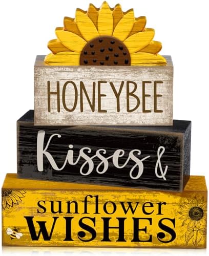 Lineshading 4 Pcs Sunflower Table Decor Farmhouse Summer Tiered Tray Decor by Lineshading