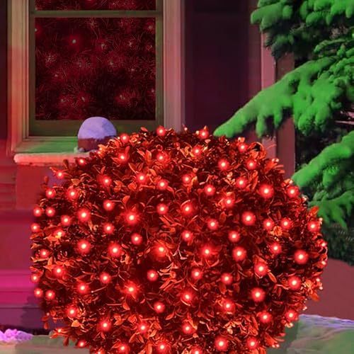 HISHINY LED Red Christmas Net Lights Outdoor,6ftx6ft 144LED Green Wire, Connectable Indoor Outdoor Bush Mesh Net Lights String for Valentines Day Decor,Shrub,Yard,Tree（Red） by HISHINY