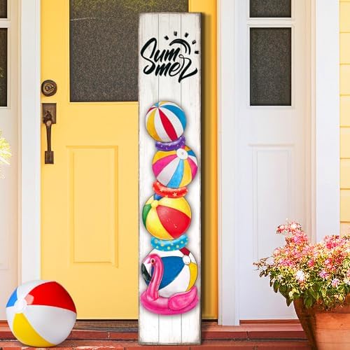 Summer Welcome Porch Sign, 47" H Beach Balls Front Door Decor by Chitidr