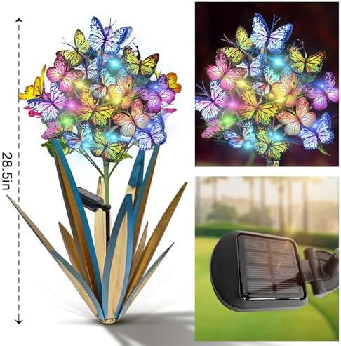 Homight Solar Metal Agave Butterfly Flower Stick Garden Sculpture - Outdoor Gift, Christmas Lights - Swaying Butterfly Garden Lights (2 PCS Blue) - Image 2