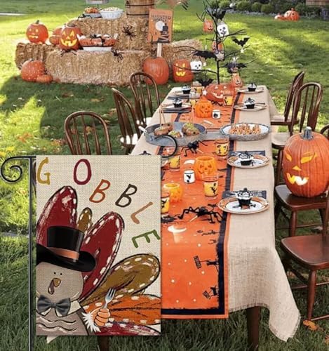 Thanksgiving Turkey Garden Flag 12x18 Inch Samll Double Sided, Gobble Harvest Holiday Outside Fall Decoraion Welcome Yard Flag - Image 3