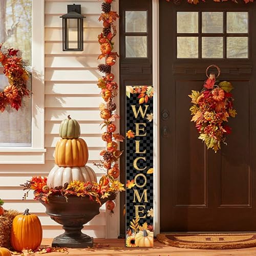 Fall Wooden Porch Sign 47" Autumn Pumpkin Maple Leaf Front Door Welcome Sign Vertical Standing Sign For Garden Home Yard Farmhouse Thanksgiving Decor - Image 6