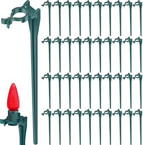 12 Inches Christmas Light Stakes Universal Yard Lawn Holiday Light Stakes C7 C9 String Lights Ground Stakes for Christmas Outdoor Lights Holders on Yards, Driveways, Pathways (200, Green) by BeapTcely