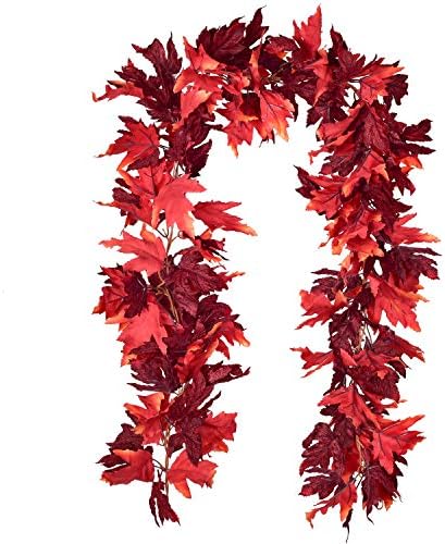 DearHouse 2 Pack Fall Garland Maple Leaf, 5.9Ft/Piece Hanging Vine Garland Artificial Autumn Foliage Garland Thanksgiving Decor for Home Wedding Fireplace Party Christmas (Dark Red) by DearHouse