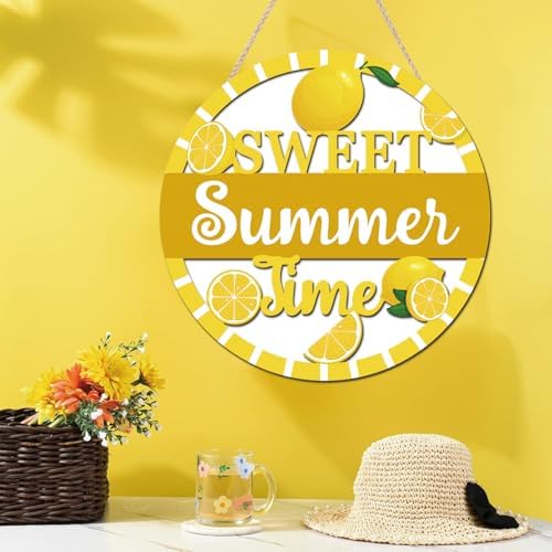 HOURIA 3D Lemon Wooden Door Sign,Sweet Summer Time Welcome Wreath Sign Front Door Decor,Summer Lemon Decorations for Home Kitchen Classroom,11.4"X11.4" - Image 3